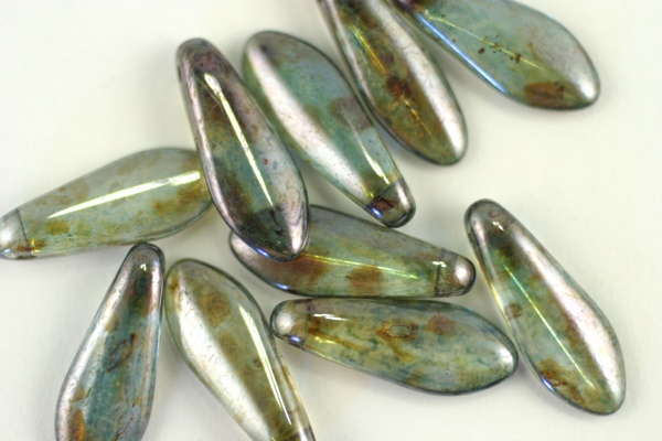 10pc 5X16mm LUSTER TRANSPARENT GREEN DAGGER CZECH GLASS BEADS CZ124-10